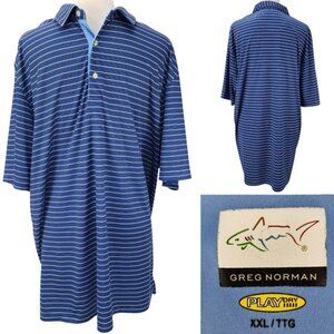 Greg Norman Mens XXL 2XL Play Dry Blue White Stripes Lightweight Golf Polo Shirt